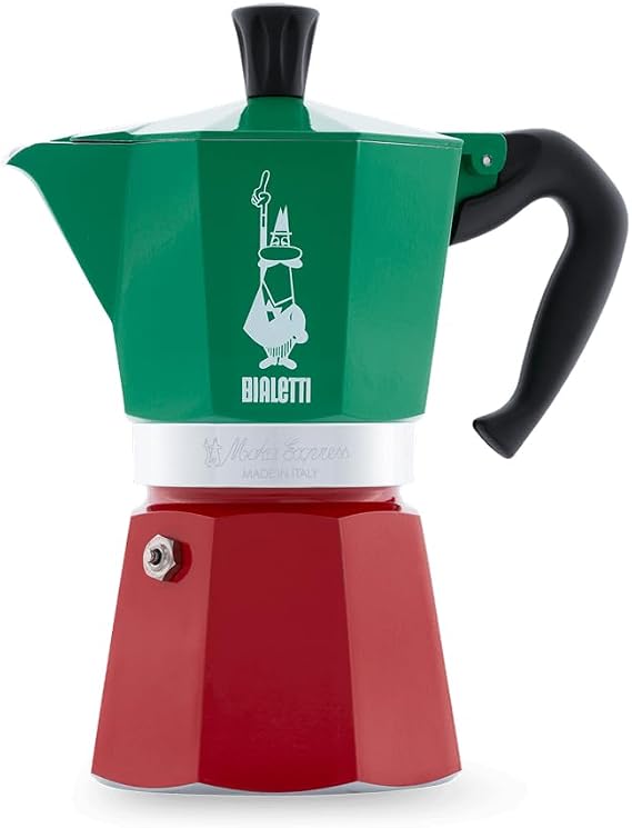 Bialetti - Moka Express Italian Collection: Iconic Italian Espresso Maker, Authentic Italian Coffee, 6 Cups (250ml), Aluminium, Silver Green