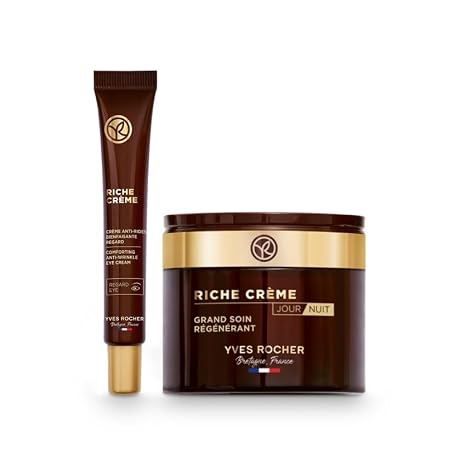 Yves Rocher RICHE CRÈME - Care Duo Face & Eyes - Regenerating Anti-Ageing Care - Intensive Nutrition & Skin Comfort - Care with Oil of 1000 Roses - Face Cream 75 ml + Eye Cream 14 ml