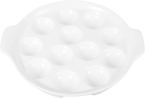 Snail, White Ceramic Baking Plate with Handle Easy to Wash with Smooth and Multiple Compartments for Escargot Cooking for Home and Restaurant Use