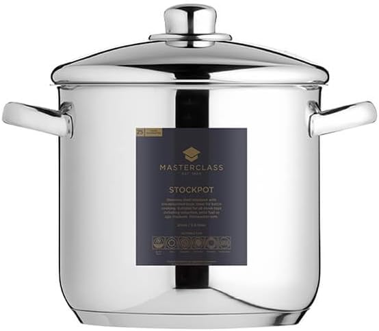 MasterClass Stainless Steel Stockpot with Lid, 24cm, 8.5 Litre, Silver