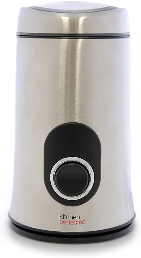 KitchenPerfected 150W 50g Spice &amp; Coffee Grinder / One Touch Operation / Quiet Motor / Stainless Steel Blades / Transparent Lid / Safety Cut-Off / Safety Locking Lid - Brushed Steel - E5602SS [Energy Class A]