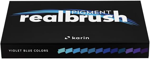 Karin Realbrush ピグメントバイオレットブルーカラー - 12本のブラシのコレクション。専用の保護ケースに入っています。