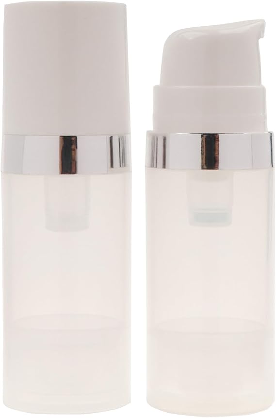 2Pcs 100ml/3.3oz Empty Refillable Clear Plastic Airless Lotion Pump Bottles with White Press Top Cosmetic Vacuum Pump Dispensers Vial Storage Container for Cream Toner Makeup