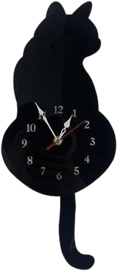 Silent Cat Wall Clock With Pendulum - Accurate Timekeeping ABS Black