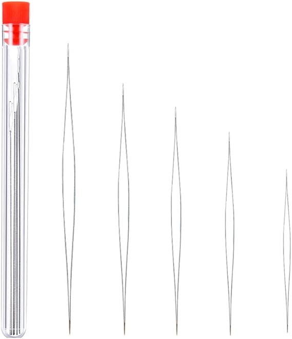 5 Pieces Beading Needles Foldable, Bead Needles Embroidery Folding Large Eye Stainless Steel, Large Straight Long Pearl Needles, Fine Needles for Bracelets, for Jewelry Making