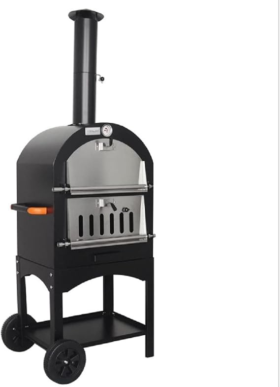 Outdoor Pizza Oven Pizza Kiln Chimney, Portable Wood Stove Pizza Maker with Pizza Stone, Double Layer Pizza Oven Firewood Stove Outdoor Pizza Oven with Removable Wheels 18.1 x 12.0 x 6.5 inches 46 x 30.5 x 165 cm A