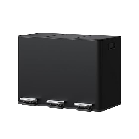 45L Triple Kitchen Bin, 3-in-1 Stainless Steel Recycling Bin, Black