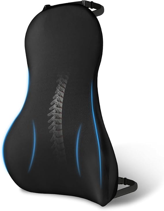 Ainiv Lumbar Support Pillow for Car Seat, Universal Memory Foam Back Support Cushion with Adjustable Straps, Car Back Support Pillow for Office Chair, Car Seat, Long Distance Travel