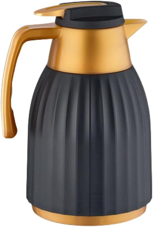 Vakumlu Termos, 1.5 Litre Kapasiteli, Çift Camlı, Sıcak ve Soğuk İçecekler İçin, Isıya Dayanıklı (Siyah-Gold, 1.5 lt, Termos)