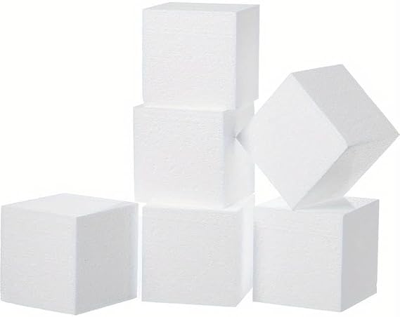 Polystyrene Solid Foam Cubes 80mm (8cm) - Pack of 3 - for Crafts, Sculpting, Floral Arrangements & Centerpieces Floral Foam Blocks for Artificial Flowers Foam Sheets for Weddings, Christmas & Easter