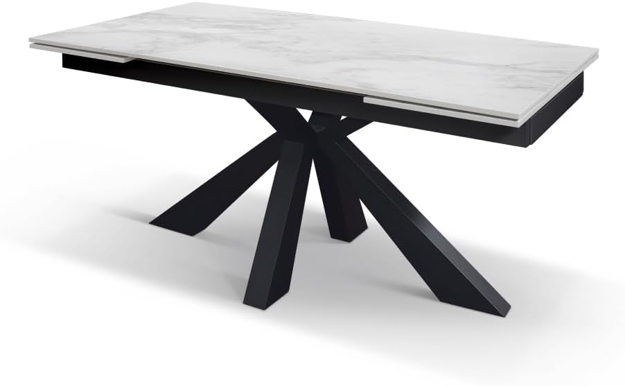 Luciano id_1927 Extendable Table White Ceramic Top Black Metal Legs Kitchen Table Dining Table Design Table Modern Table 160 x 90 x 76 cm