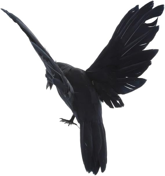 Realistic Black Crow Statue - 20cm Artificial Feather Bird Black Feathered Crow for Garden Decor, Halloween & Christmas Ornament(black)
