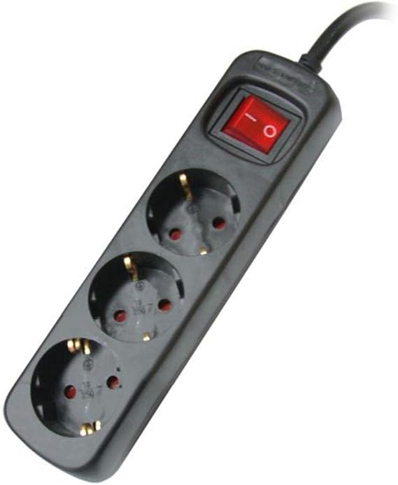 Silver Electronics - Power strip with 3 outlets with switch, black, 3 sockets, 1.5 meter cable, child protection, ground socket