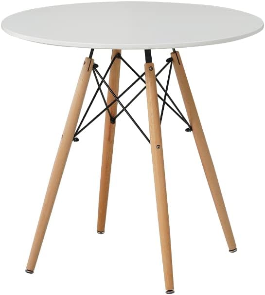 HomJoy Round Dining Table, Mid Century Modern White Kitchen Table, 80cm Tableptop Leisure Coffee Table with Solid Wood Legs (80cm)