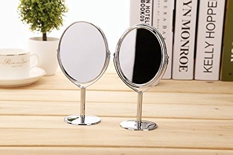 Mini Stainless Steel Two-Sided 2X Magnification Personal Portable Makeup Mirror Swivel Round Facial Mirror (oval mirror)