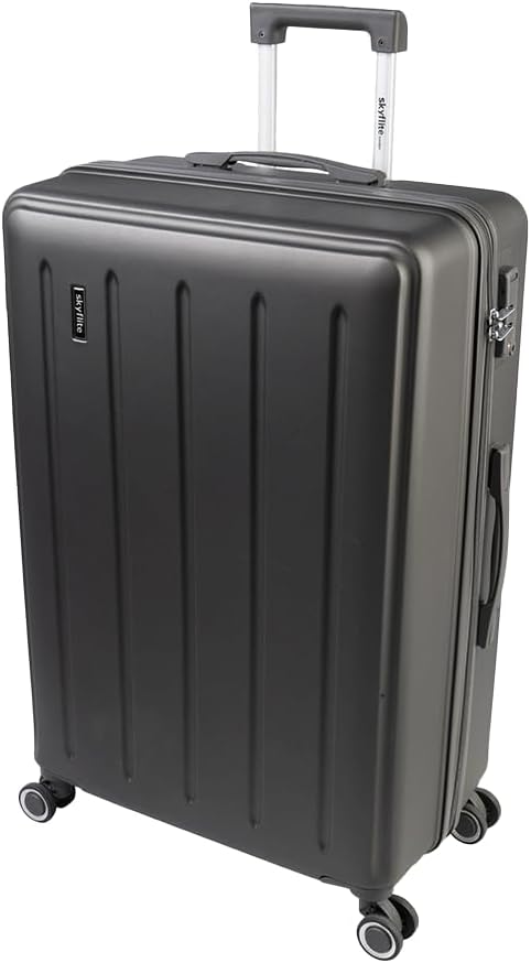 SKYFLITE Dolomite Large Suitcase, 77 cm, ABS Hardshell, TSA Lock, 90L Capacity, Silver/Rose Pink/Charcoal (Charcoal)