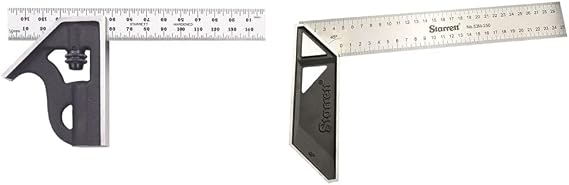 Starrett 10MH-150 Cast Iron Square Head Student Combination Square,Silver, 150 mm Size & K53M-250-S Try Square