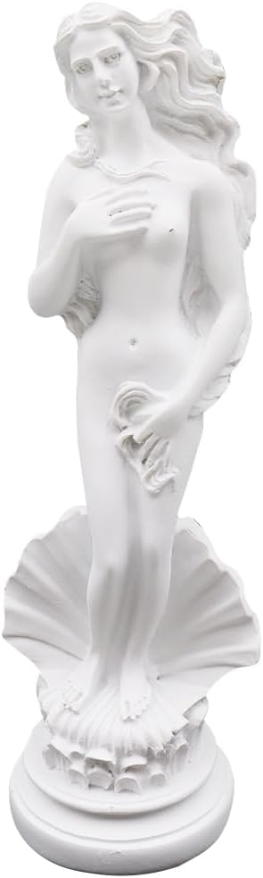 Riven Venus Aphrodite Resin Sculpture Figure, Greek Goddess Decorative Statue with Seashell Base, Classic White Ornaments for Home Art Decoration