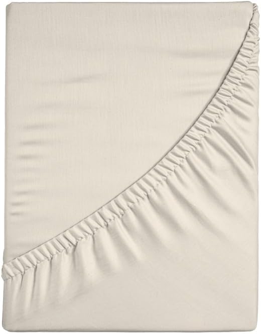 Zer0bed, Fitted Sheet with Corners, Plain Colour, 100% Cotton, Maxi Corner 30 cm, Queen, Ivory, 130 x 200 cm