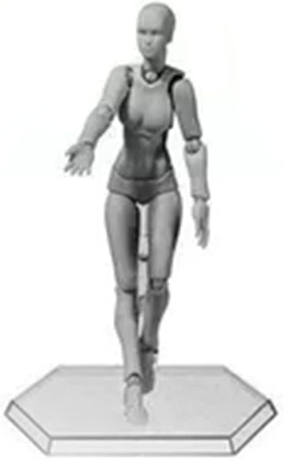 Action Figure with Arms Male Female Human Body PVC Blank Action Figure Model Drawing Mannequins with Stand for Sketching Painting (Grey Woman)