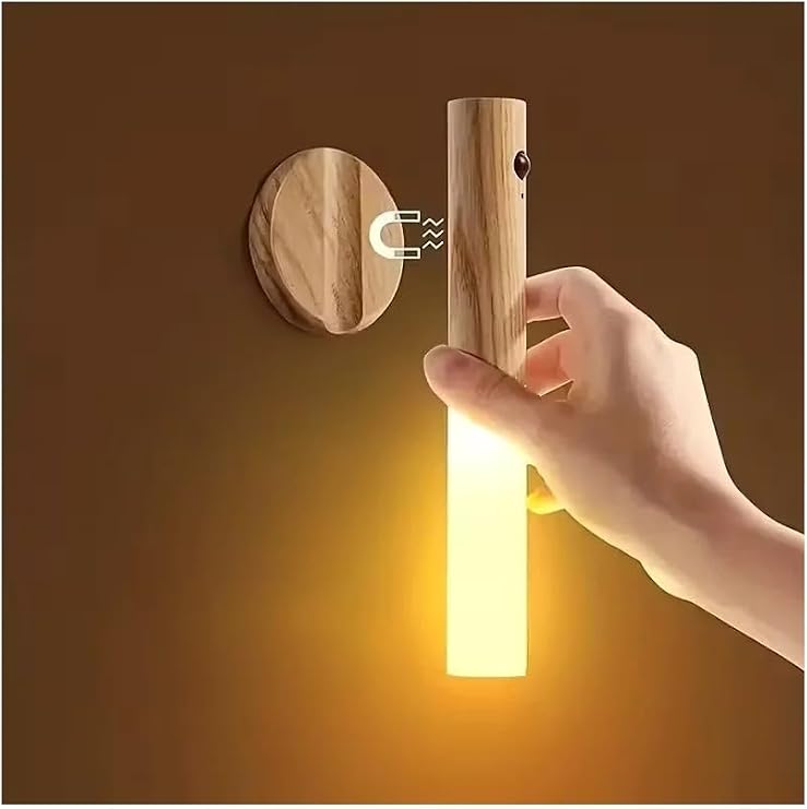 Sensörlü Usb Şarjlı Mıknatıslı Taşınabilir Duvar Aplik Masa Lambası Ahşap Görünümlü Gün Işığı (5264) [Enerji Sınıfı A+]