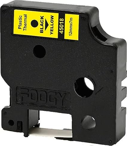 Foogy Dymo D1 Muadili Plastik Thermal Yedek Şerit Etiket 12 mm 7 mt Sarı Siyah