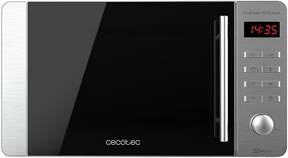 Cecotec ProClean 5010 Stainless Steel Microwave with Grill, 20 L Capacity, Ready2Clean Coating, 700 W Power, 800 W Grill, 5 Operating Levels, 8 Programs, 60 Minute Timer, LED Display
