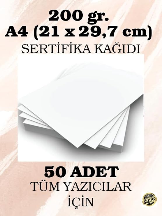 200 gr. A4 (21 x 29,7 cm) Sertifika Kağıdı, 50 Adet