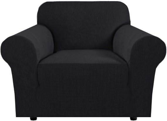 BellaHills Super Stretch Sofa Covers Couch Covers Sofa Slipcovers Furniture Protector for Sofas/Kids/Pets | Form Fitted Jacquard with Elastic Bottom, Thick Soft Non Slip (1 Seater, Black)