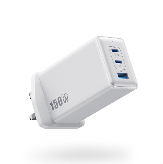 150W USB C Charger, 3-Port USB C Plug Fast Charger, GaN III Compact Wall Charger, 100W Laptop Charger for MacBook Pro/Air, Dell, iPad, iPhone 16 Pro/15, Galaxy S24, Pixel 9, Steam Deck,etc