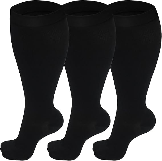 Dzpuhuojz 3 Pairs Plus Size Compression Socks (20-30 mmHg) for Women & Men