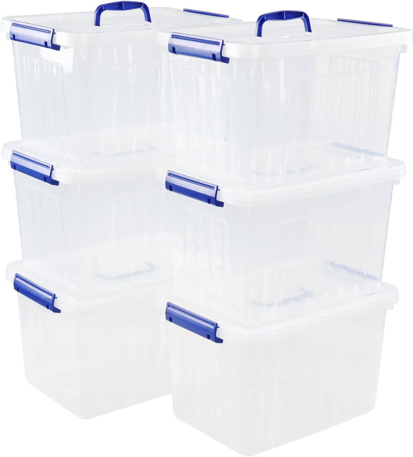 Easymanie 12 L Clear Plastic Lidded Storage Container Box with Handle, 6 Pack