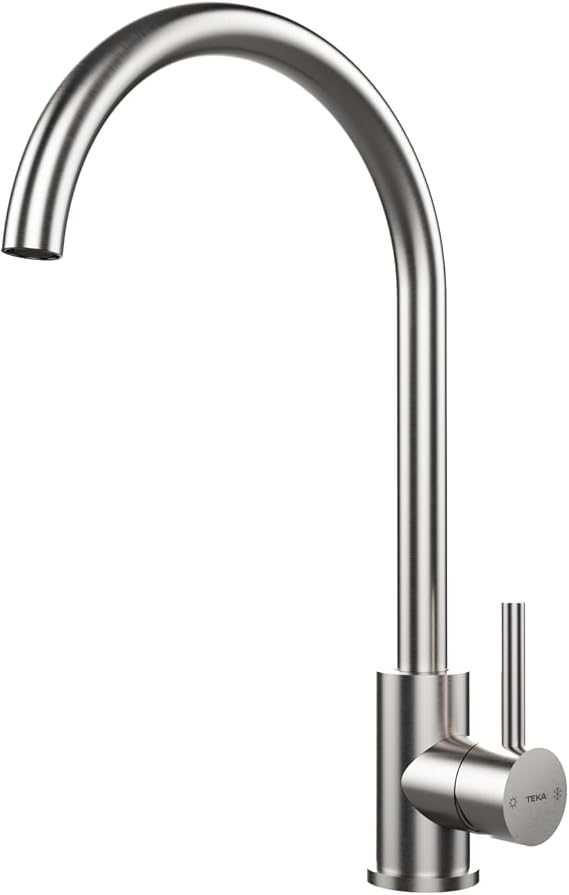 TEKA Single-lever kitchen tap, 360º swivel high spout, Eco anti-limescale aerator Flow limiter 5 l/min, Stainless Steel AISI 304, Easy Fix, Model UNI 9310