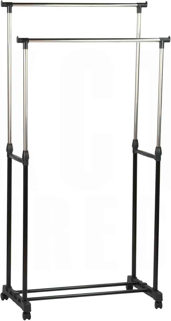KCT - Adjustable Clothes Rack on Wheels Double Rail Freestanding Clothing
