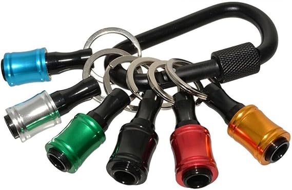 6 x 1/4 Inch Hexagonal Shank Screwdriver Bit Holder with Keyring and Quick Change Drill Bit with Carabiner Black