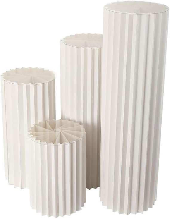 4pcs Foldable Cylinder Pedestal Stand for Parties, 40/60/80/100cm Columns Pedestal Display Stands Round Table Roman Pillar Paper Folding Cylinder for Wedding Birthday Baby Shower Party Decor