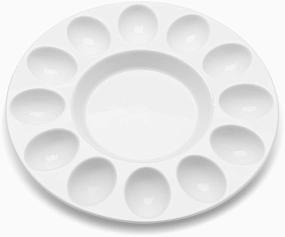 Flexzion Deviled Egg Tray - Ceramic White Porcelain 12 Cup Eggs Serving Tray Catering Platter for Hard Boiled Devil Eggs Easter Eggs Holder & Deserts Unique Decorative Kitchen Dish Plate Palette