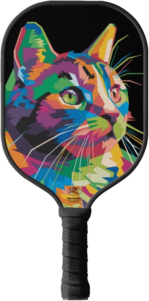 Colorful Cat Colorful Design Pickleball Paddle, USA Pickleball Approved, Black Trim