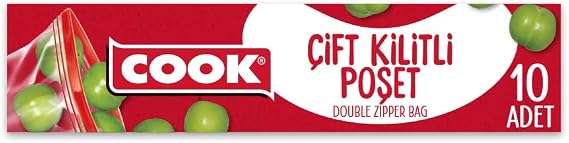 Cook Çift Kilitli Buzdolabı Poşeti, Küçük Boy, 19 x 25 cm, 10 Yaprak, Zip Kilit