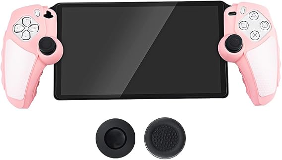 Protective Case For PlayStation Portal with Stick Caps, Silicone Soft Grip Cover Case Protector, Anti-Slip Protector Case, Shock-Absorption Cover Case (Pink)