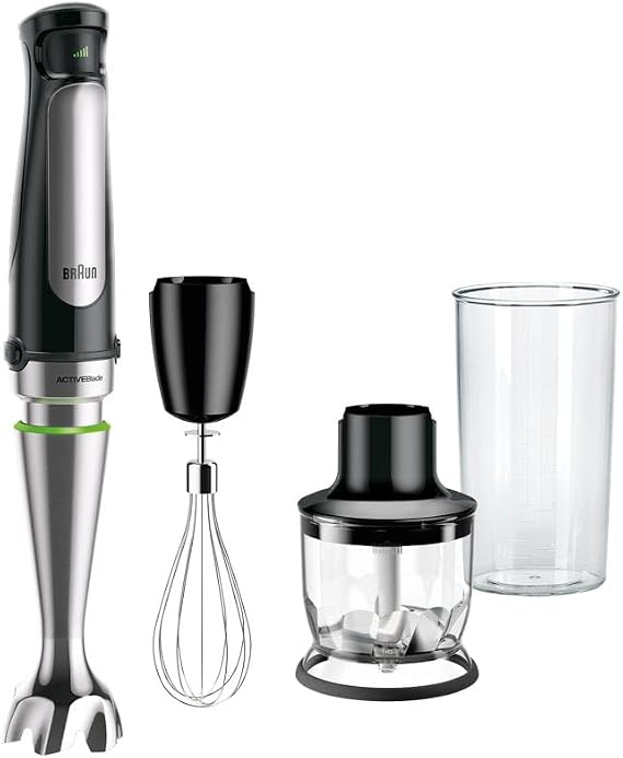 Braun Minipimer 7 – Hand Blender with SplashControl Technology, ActiveBlade System for Hard Food, Speed Selection, 350 mL Chopper, 600 ml Cup, 1000 W, Black (MQ7025X) [Energy Class A]
