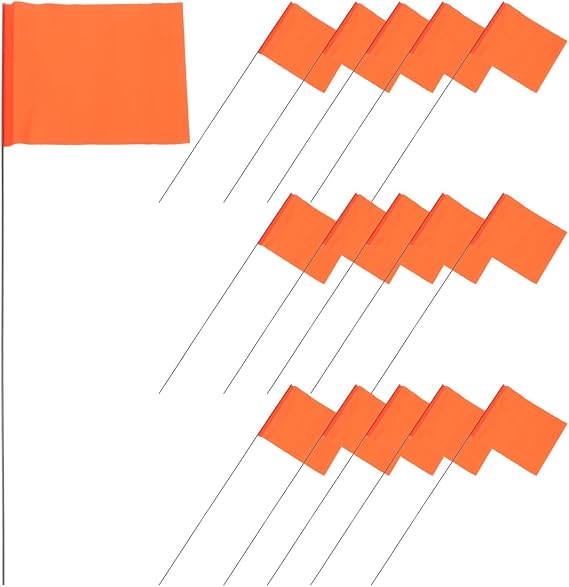 YARNOW Marking Flags with Wire Poles, 50 Pack, Orange