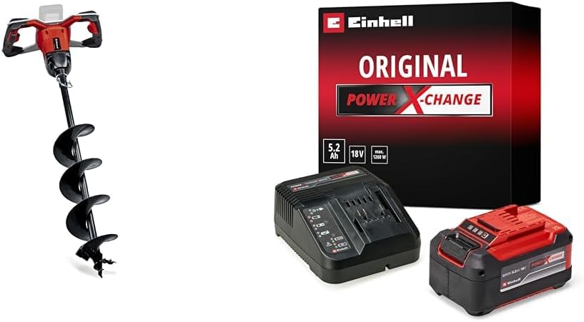 Einhell GP-EA 18/150 Li BL - Solo, Akülü Toprak Burgu Makinesi + Einhell 18V 5,2 Ah PXC Starter-Kit (Başlangıç Seti), Akü ve Şarj Cihazı