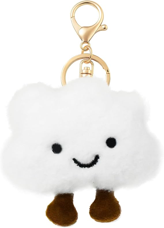 Cute Cloud Plush Keychain for Women - Soft Bag Charm Keyring, Cute Keychain with Anti-Lost Lanyard, Fluffy Backpack Purse Wallet Car Accessory