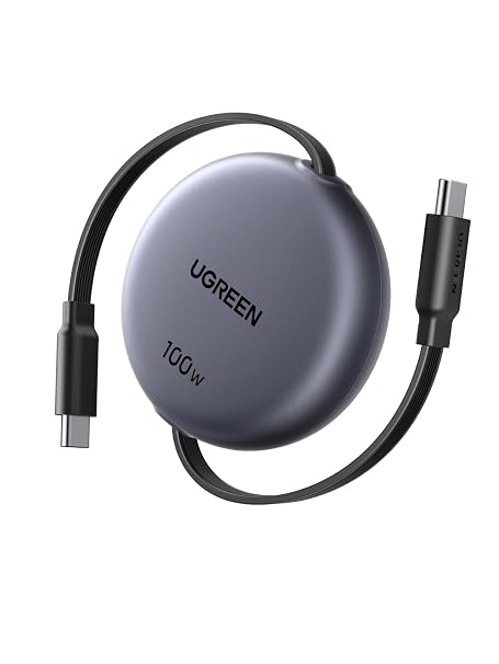 UGREEN Retractable 100W USB C to USB-C Charger Cable, 1M Max, Black