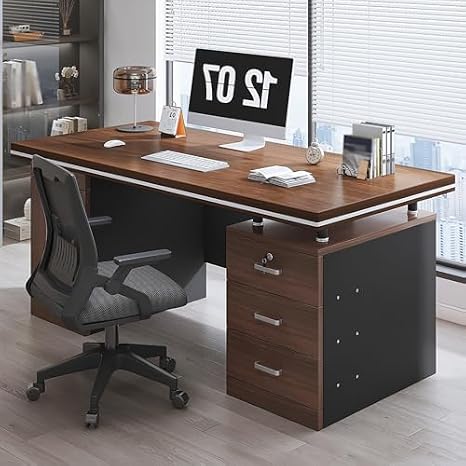 Rustic Executive Desk with 3 Drawers & Storage Cabinet, Computer Writing Desk for Home Office, Stylish Oak Workstation (47"x24"x30") - Functional & Chic