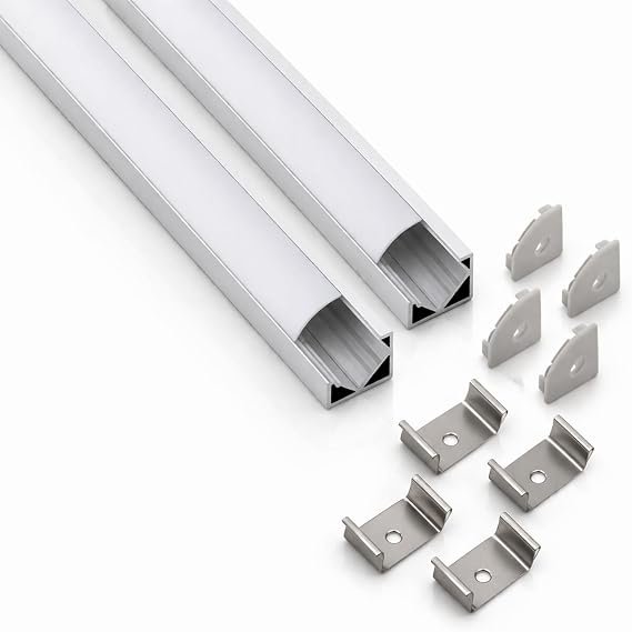 2'li Set Köşe LED Profil Kanal 18x18mm Alüminyum 1 Metre Sıva Üstü Eloksallı Şerit LED Kanalı Opak Kapaklı Tutuculu [Enerji Sınıfı A]