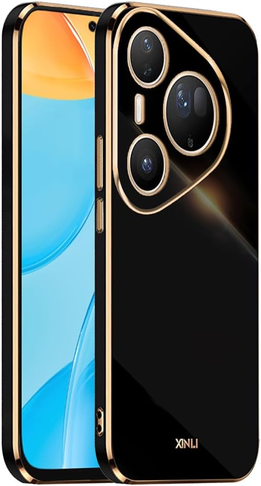 EASSGU [Electroplated frame Phone Case for Huawei Pura 80 Ultra/Huawei P80 Ultra (6.8" Inches), Soft TPU Silicone Color Protective Cover - Black