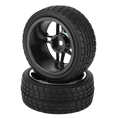 1/10 RC Truck Rubber Tire Wheel Tyre Set, 2PCS Performance RC Car Tires, 2.6in Diameter with Sponge Filled Rubber for ZD Hobbyking i LRP 1/10 On Road Car (Black)
