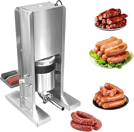 Electric Sausage Stuffer with Foot Pedal, Vertical Stainless Steel Meat Filler, 3 Tubes for Home & Commercial Use - Perfect Sausage Maker